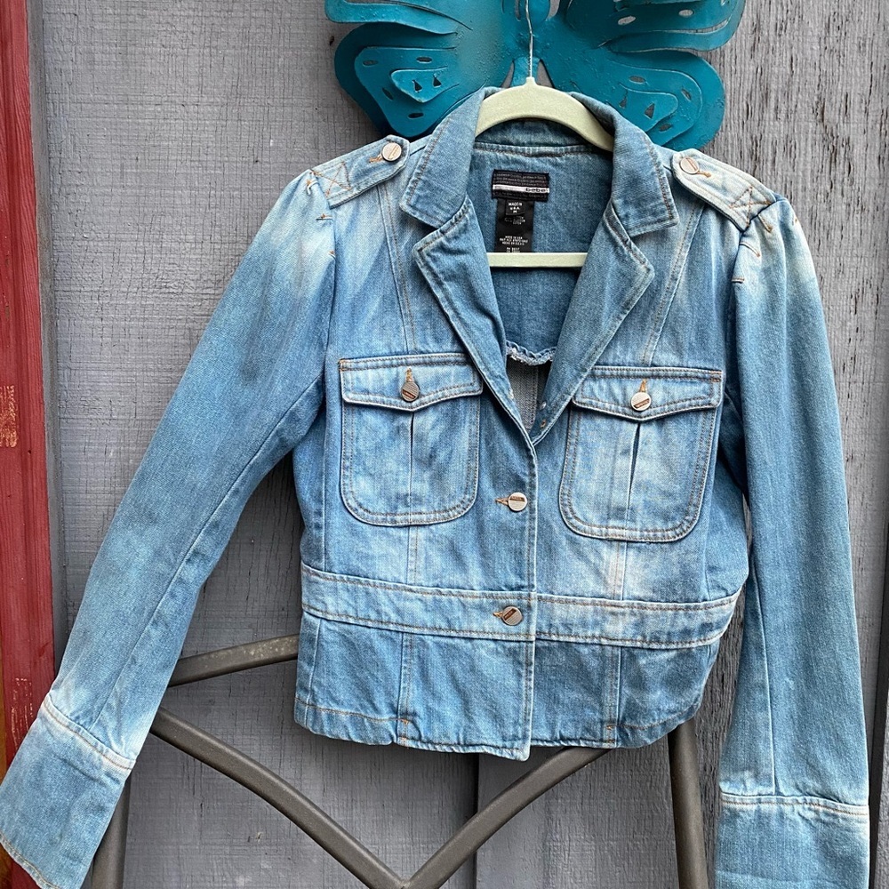 BEBE Denim Peplum Jacket
